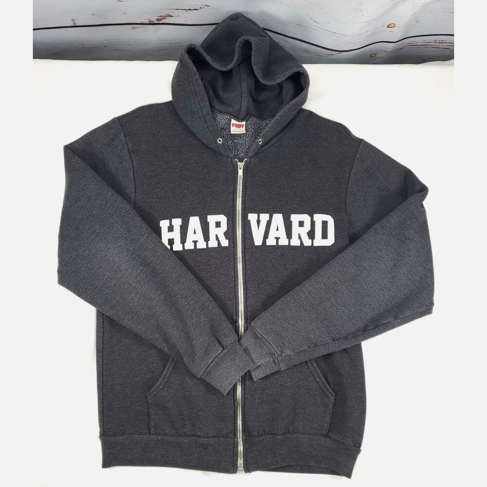 American Apparel F497 Gray Harvard Sweatshirt Hoodie Full‎ Zip University School - Picture 2 of 6